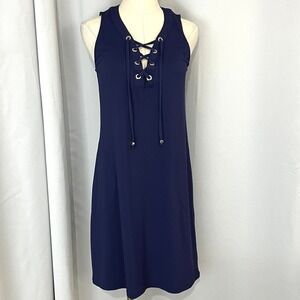 Tommy Bahama Womens Navy Blue Sleeveless Lace Up Dress Sz S Coastal Beach Resort
